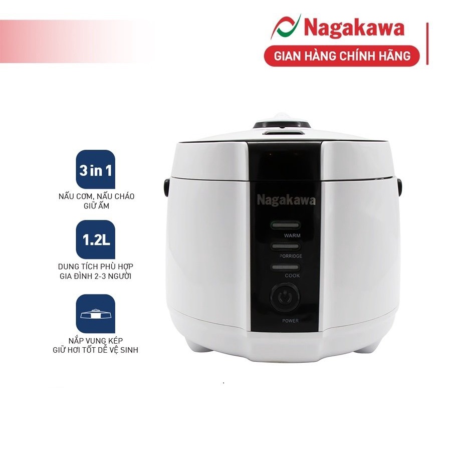 Nồi cơm điện 1.2L Nagakawa NAG0131 (500W) - Đa chức năng nấu và công nghệ ủ ấm 3 chiều - Bảo hành 12 tháng