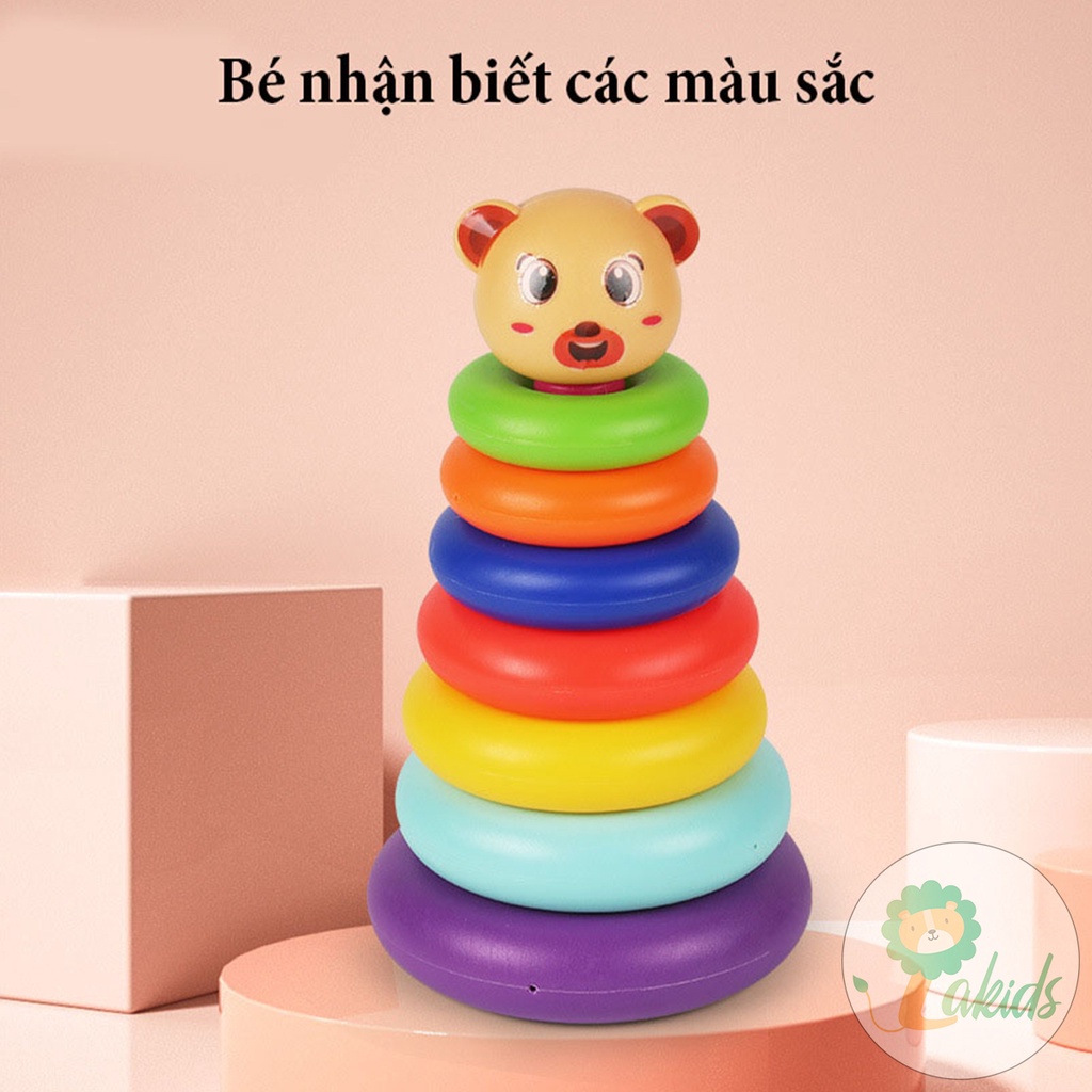 Đồ chơi tháp xếp chống hình gấu, mô hình lắp ráp tháp vòng cho bé - Lakids