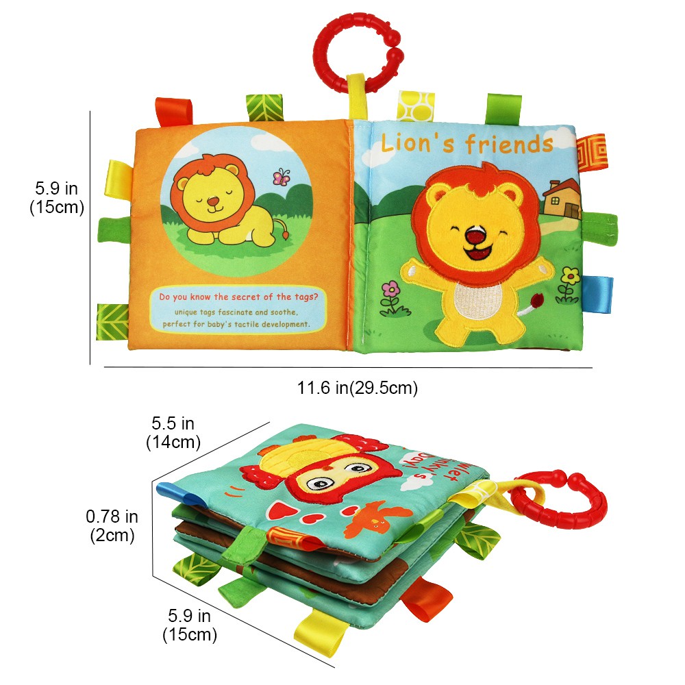 Coolplay animal cloth book bell rings baby touch book đồ chơi giáo dục câu chuyện tiếng anh