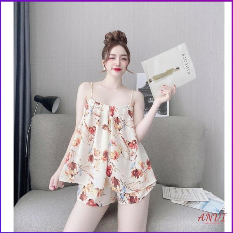 Bộ lụa mặc nhà 2 dây ANVI Đồ Bộ Nữ Đồ Bộ Mặc Nhà Hai Dây Lụa Dễ Thương Cao Cấp . | BigBuy360 - bigbuy360.vn