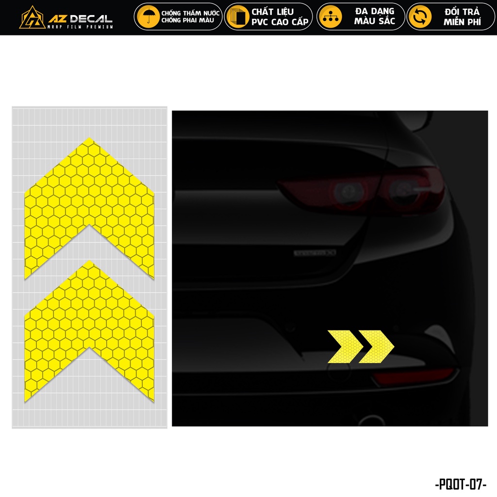 Tem Phản Quang Ô Tô Hình Mũi Tên | PQOT-07 | Decal Dán Cản Sau Sườn Cửa Xe Hơi Oto Chống Nước Bền Màu