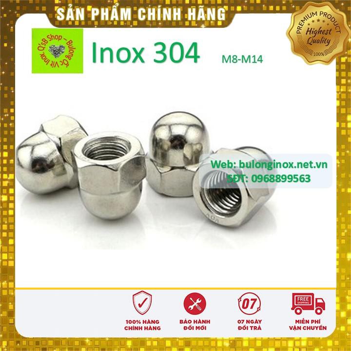 Ecu mũ inox M8 - M14, đai ốc  mũ inox
