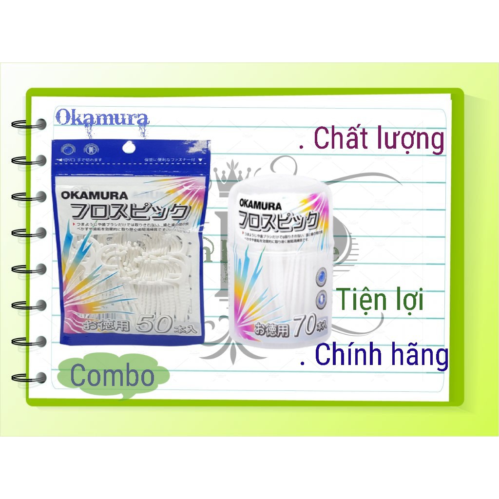 OKAMURA Combo Bịch tăm chỉ nha khoa Okamura 50 cây và hộp 70 cây
