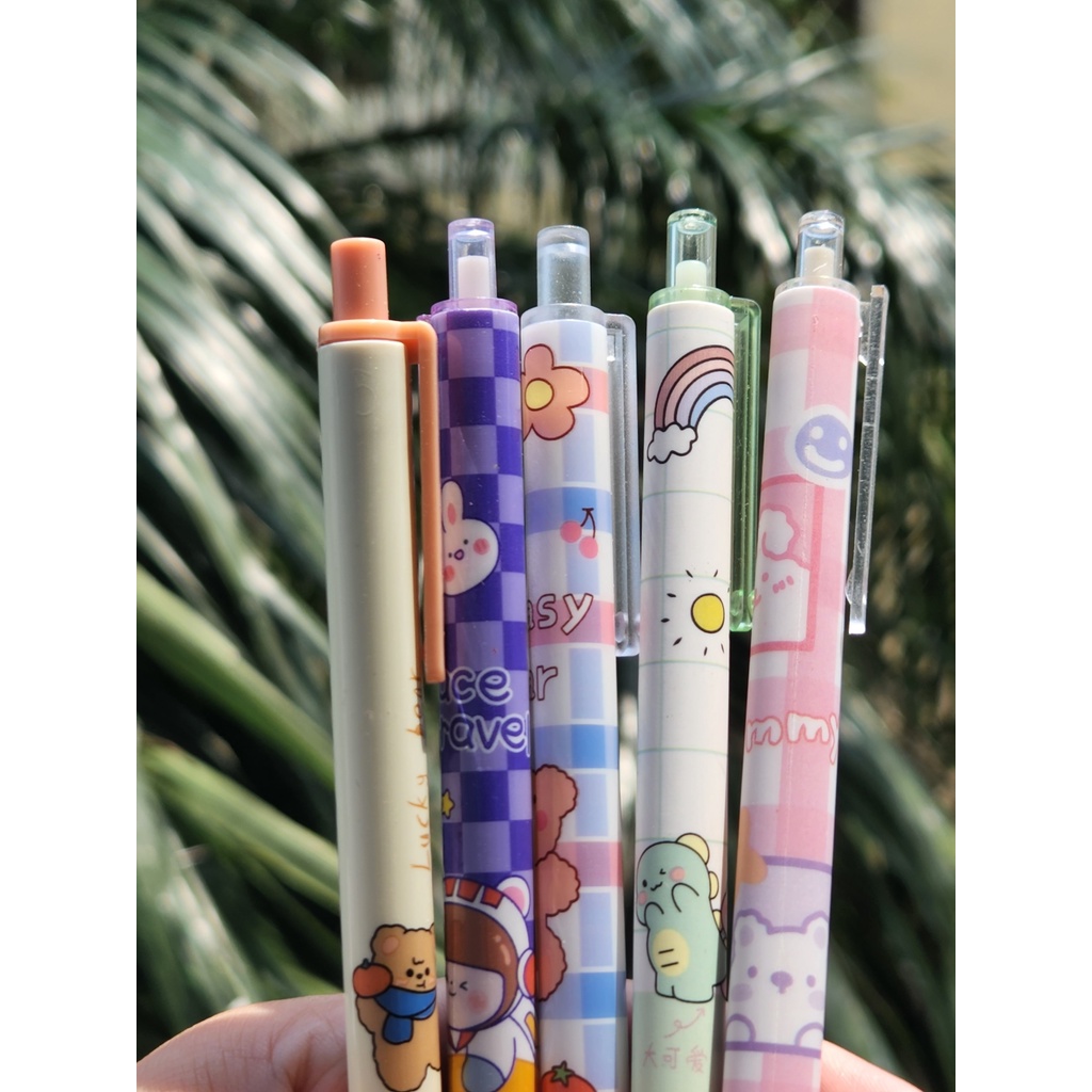 SET 5 BÚT MỰC GEL ĐEN HOẠT HÌNH NGÒI 0.5mm