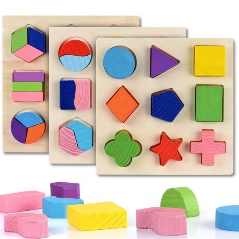 Đồ chơi bảng xếp hình học thông minh, combo bộ 3 bảng bằng gỗ cao cấp loại Một cho bé phát triển trí tuệ