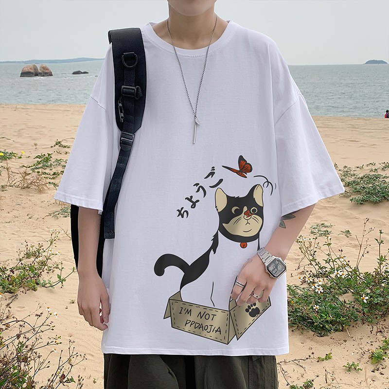 Áo thun ngắn tay dáng rộng in hình hoạt hình thời trang mùa hè Hàn Quốc size s-8xl 6 màu lựa chọn cho nam nữ