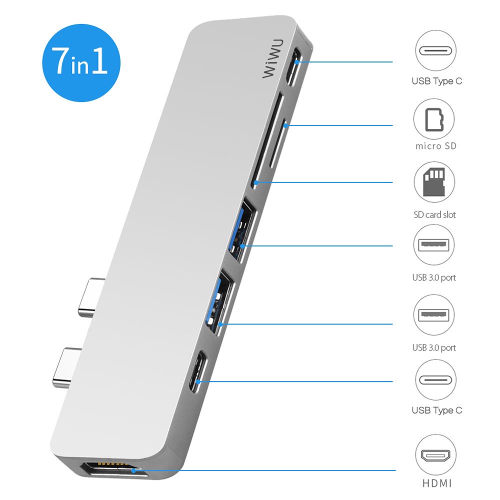 HUB adapter chuyển đổi 7-in-1 WIWU T8 hỗ trợ Macbook