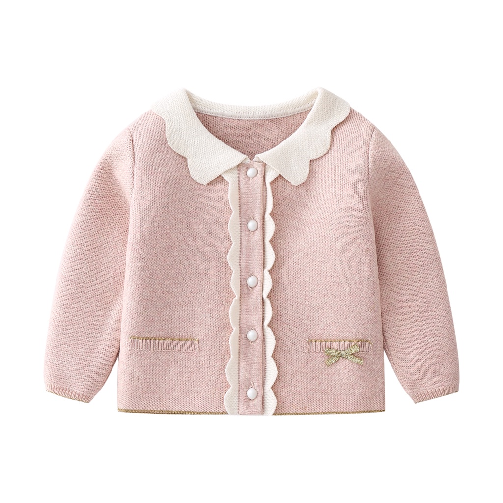 Autumn Baby Girls Pink Knit Cardigan Solid Skirt Two-piece Suit