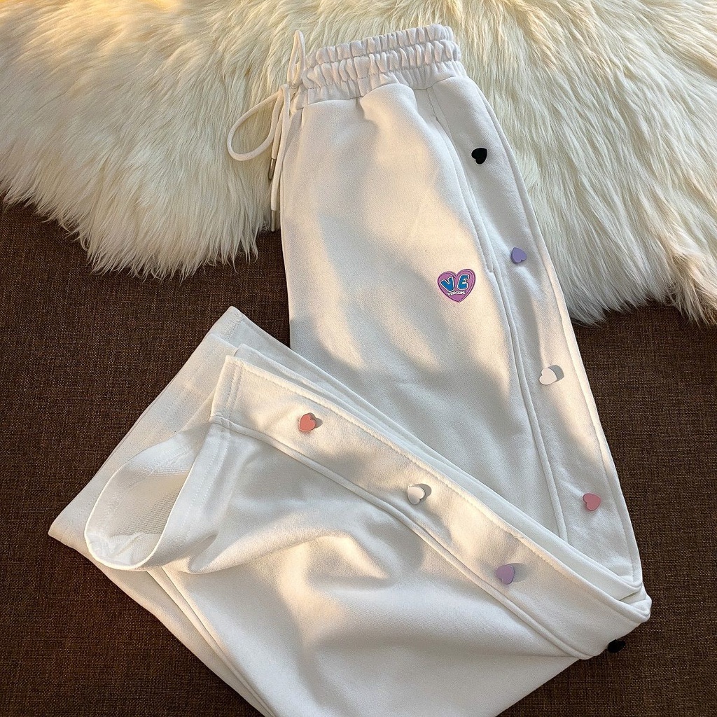 Quần thể thao Lq-255 dáng dài rộng có nút cài hình trái tim thời trang mùa hè cho nữ