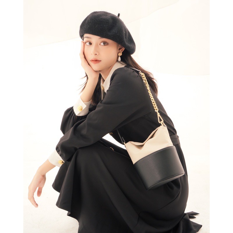 THE19CLUB - Váy sơ mi cotton đen cổ trắng - MARIA DRESS