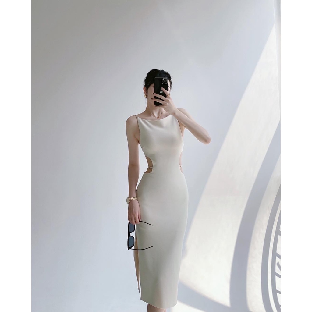 D062 Đầm tiệc 2 dây cổ cao , khoét eo sang trọng