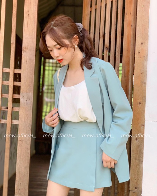 Set blazer và quần váy xanh mint