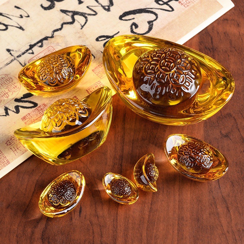 Thỏi vàng kim nguyên bảo bằng pha lê tinh khiết đẹp phong thuỷ