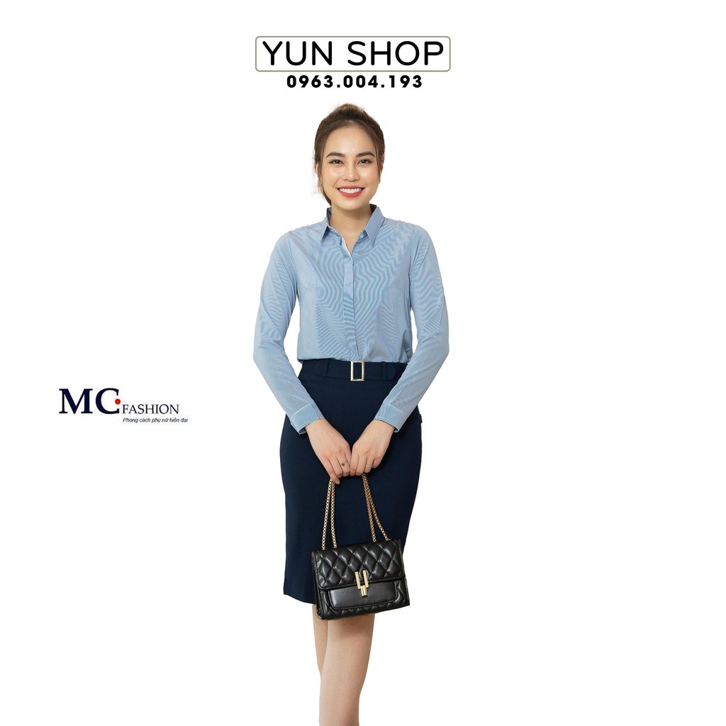 Áo sơ mi công sở dài tay - MC Fashion A0298 màu xanh kẻ tăm