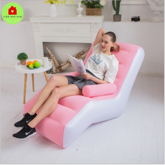 Ghế sofa lười bơm hơi, nệm hơi nằm nghỉ ngơi, thư giãn hình chữ S có tay dựa