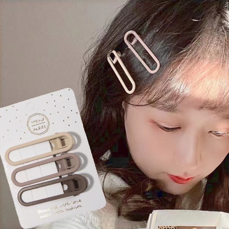 Set 3 Kẹp Tóc Kim Loại Màu Trà Sữa/Cà Phê Thời Trang