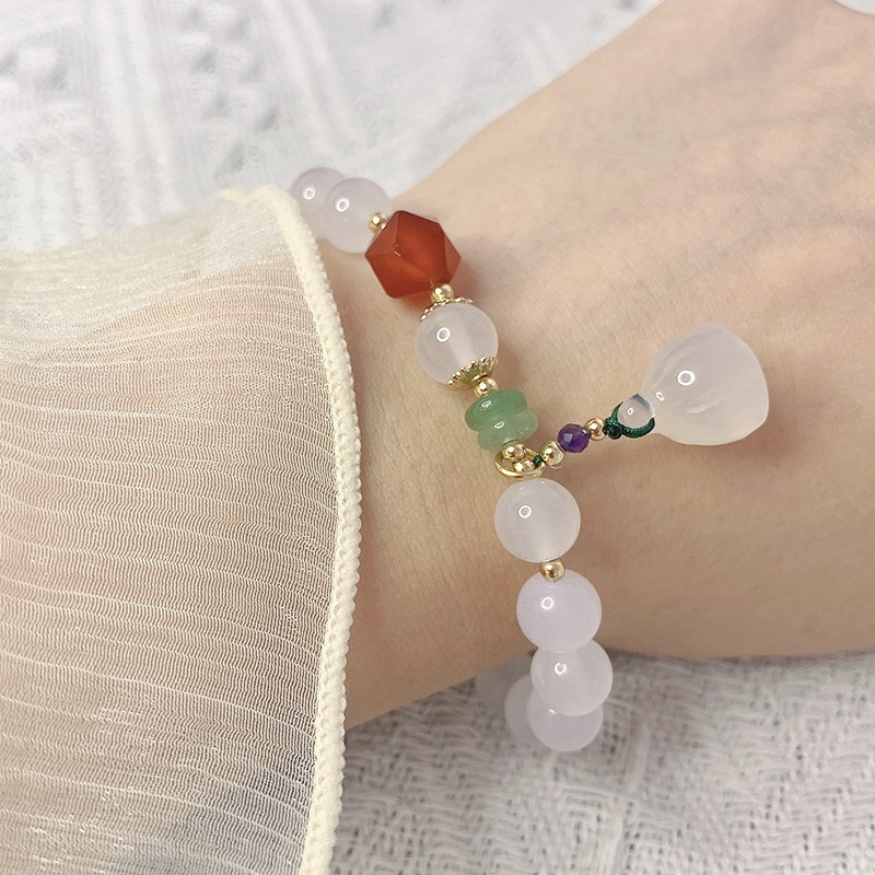 [Hàng Mới Về] Vòng Tay Đá Mã Não Trắng Cỡ Nhỏ Tươi Mới Mùa Xuân Hè Cho Nữ