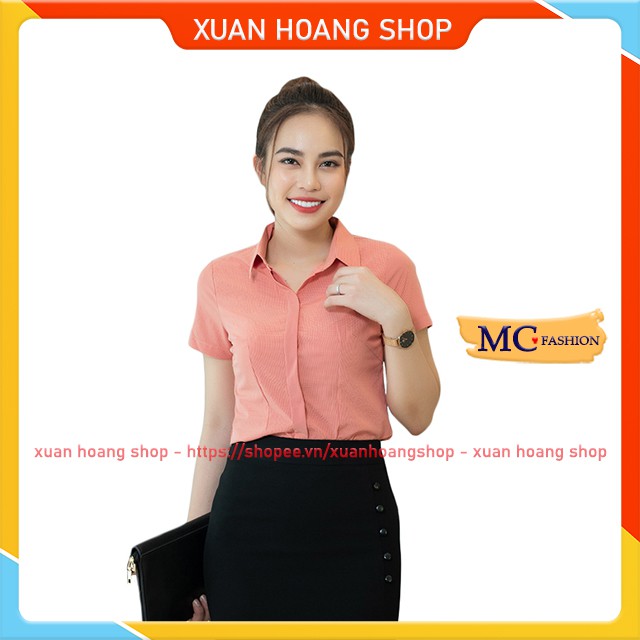 Áo Sơ Mi Công Sở Nữ Mc Fashion A645, Size S, M, L, Xl, 2xl, Tay Ngắn Cộc, Kẻ Sọc Caro, Màu Xanh, Hồng, Trắng, Cam, Nâu