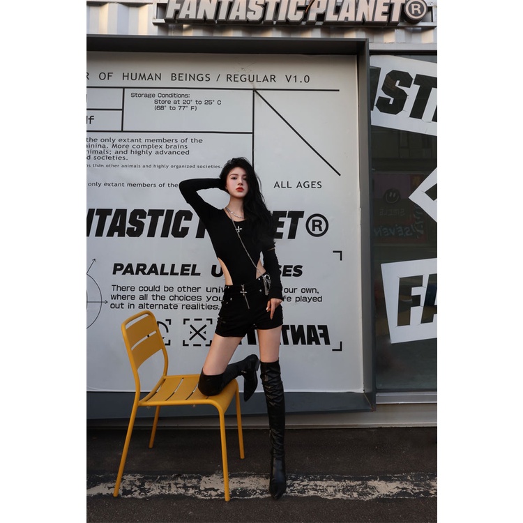smfk infinite deconstruction jumpsuit black tight top slim sexy T-shirt sports style short 2022 | BigBuy360 - bigbuy360.vn