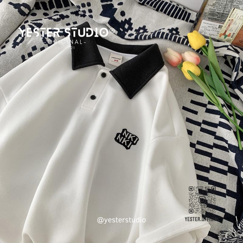 Áo thun polo NIKI form rộng unisex oversize cho nam nữ vải thoáng mát phối màu cực chất