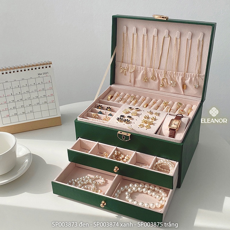Hộp đựng trang sức Eleanor Accessories bọc da nhiều tầng có khóa phụ kiện trang sức cao cấp 3873