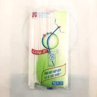 Ống hút nhựa trắng đầu bẻ cong Bịch 70 cái, Ống hút cà phê, sinh tố