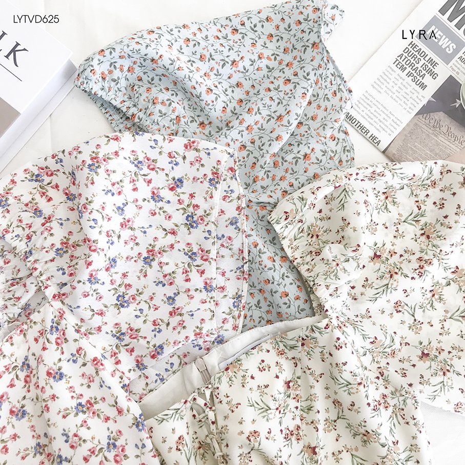 Váy hoa nhí nữ cổ tim khoét trước thiết kế by LYRA, vải voan cao cấp dáng xòe tay cách điệu xinh xắn-LYTVD625 | BigBuy360 - bigbuy360.vn
