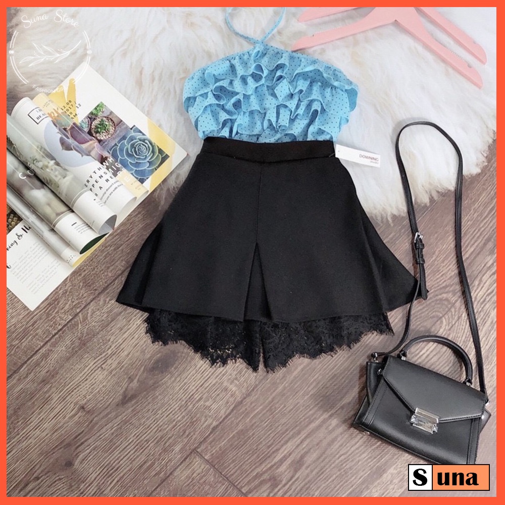 Chân váy ngắn lưng cao phối ren, Chân váy nữ chất tuyết mưa SUNA FASHION từ 42 - 60kg