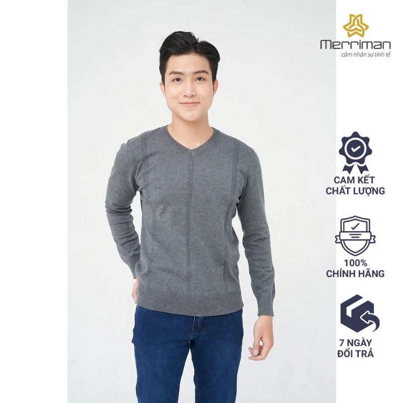 Áo len cổ tim dài tay nam cao cấp Merriman mã THMAL028 màu Grey