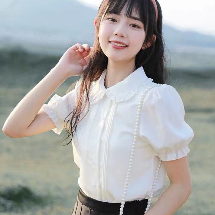 Áo Sơ Mi Tay Ngắn Phồng Cổ Búp Bê Dễ Phối Đồ Thời Trang Cho Nữ