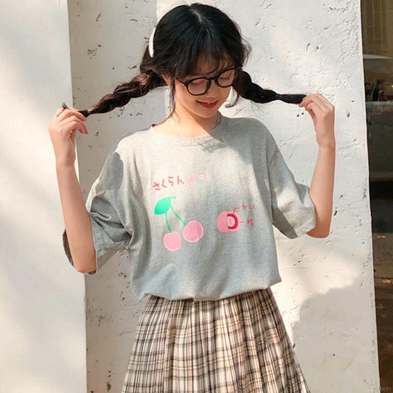 Áo thun nữ cổ tròn tay ngắn in hình trái cây