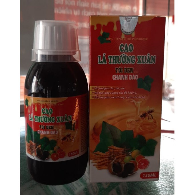 Cao lá thường xuân tỏi đen mật ong chanh đào ( đông trùng bổ phế prostibame) chai 150ml