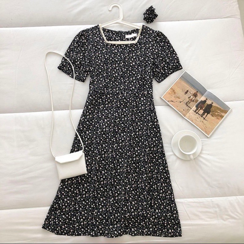 Đầm - váy hoa nhí cổ ren kèm chun vintage 2803 | BigBuy360 - bigbuy360.vn