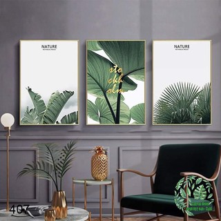 Bộ 3 tranh canvas treo tường Lá xanh 407