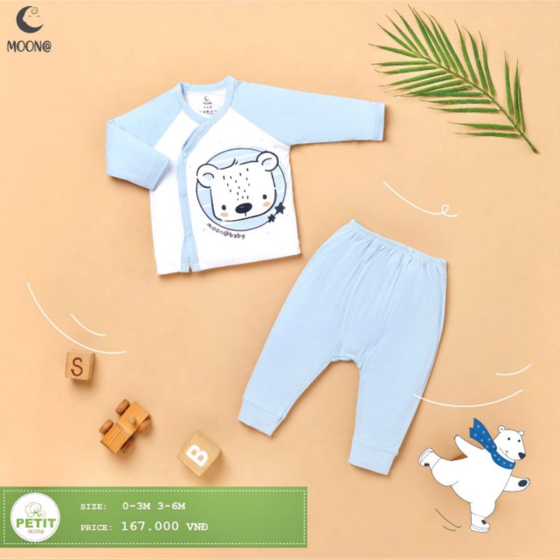 Moon -  Bộ dài tay cài chéo Moon petit cho bé 3-7kg bộ quần áo sơ sinh