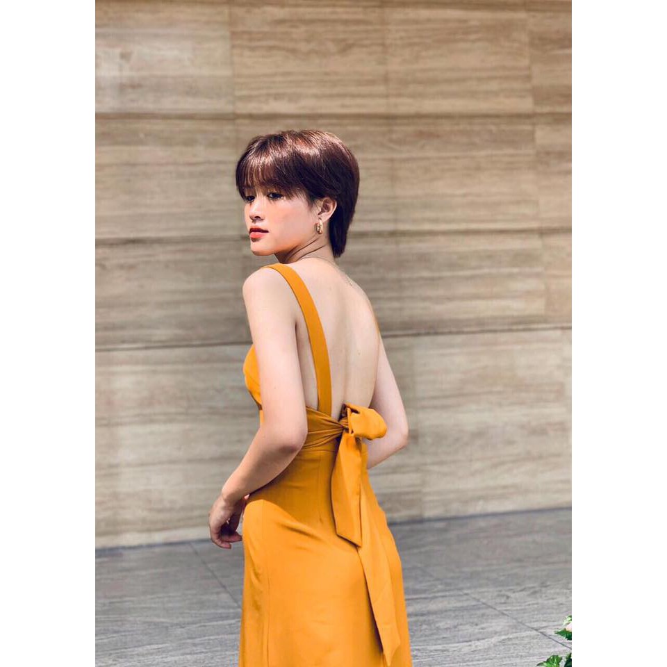 ĐẦM MAXI VÀNG CỘT NƠ LƯNG | BigBuy360 - bigbuy360.vn