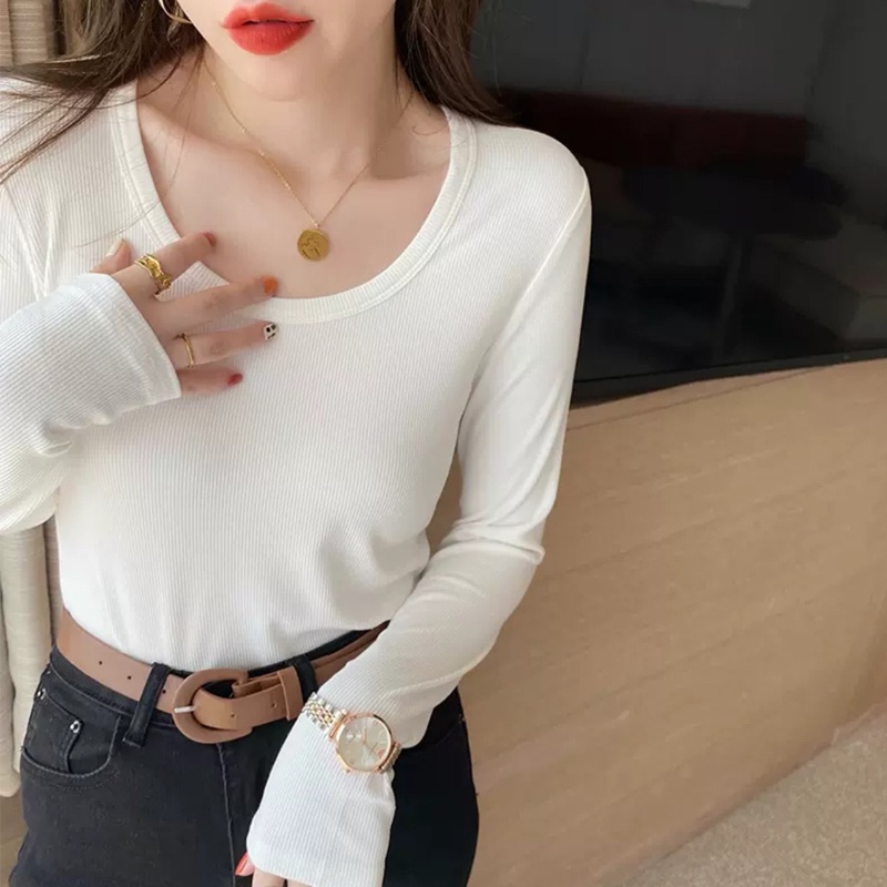 Áo len nữ mỏng dài tay kiểu áo len tăm dáng dài tay cổ tròn hàn quốc mặc mùa thu đông đẹp