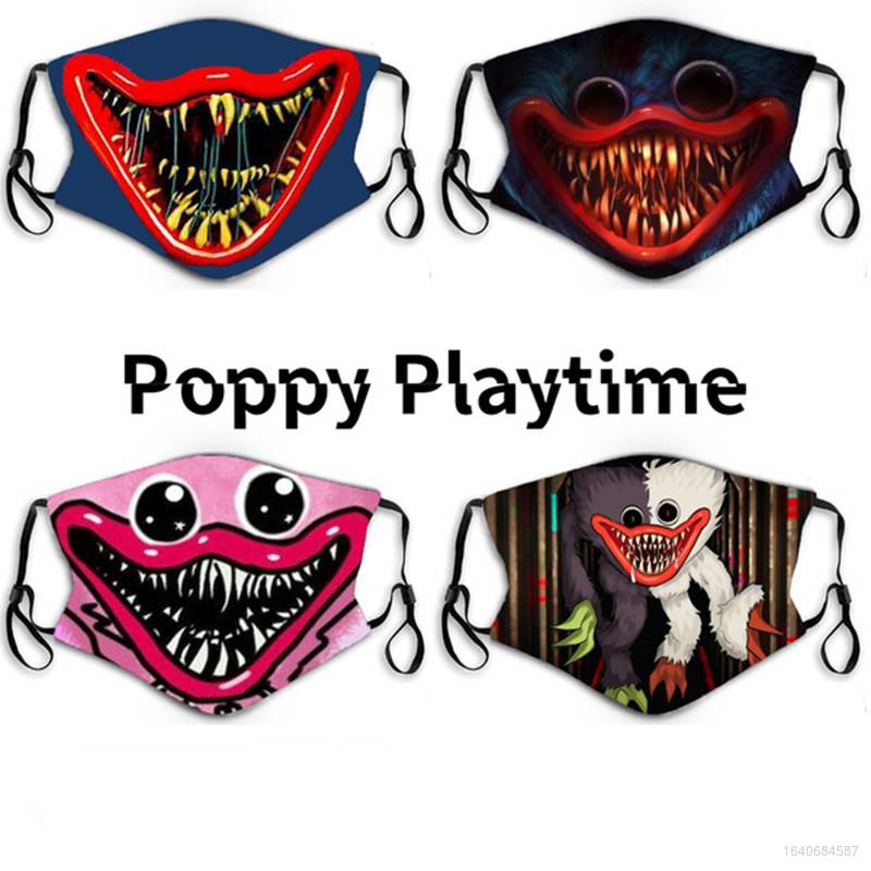Khẩu trang họa tiết Playtime Huggy Wuggy màu đen chống bụi có thể giặt và tái sử dụng phong cách Hàn Quốc cho nam nữ