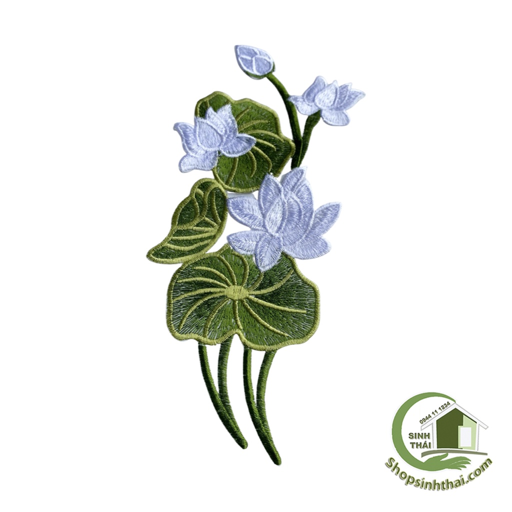 Miếng dán ủi quần áo hình hoa sen màu trắng - dán ủi vải thêu có sẵn keo