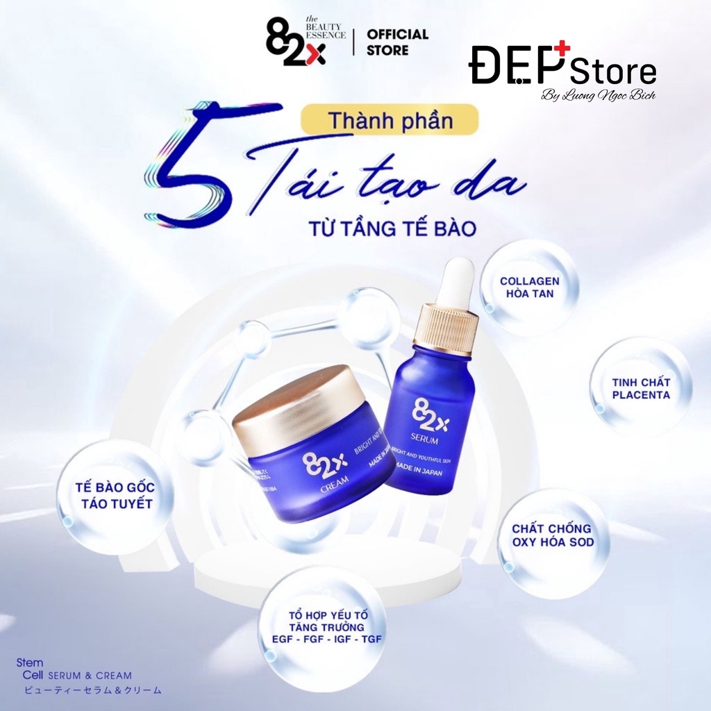 Tinh chất và Serum tế bào gốc 82X- Bộ đôi AI STEM CELL SERUM & CREAM dưỡng trắng , chống lão hóa 10mg/hộp.