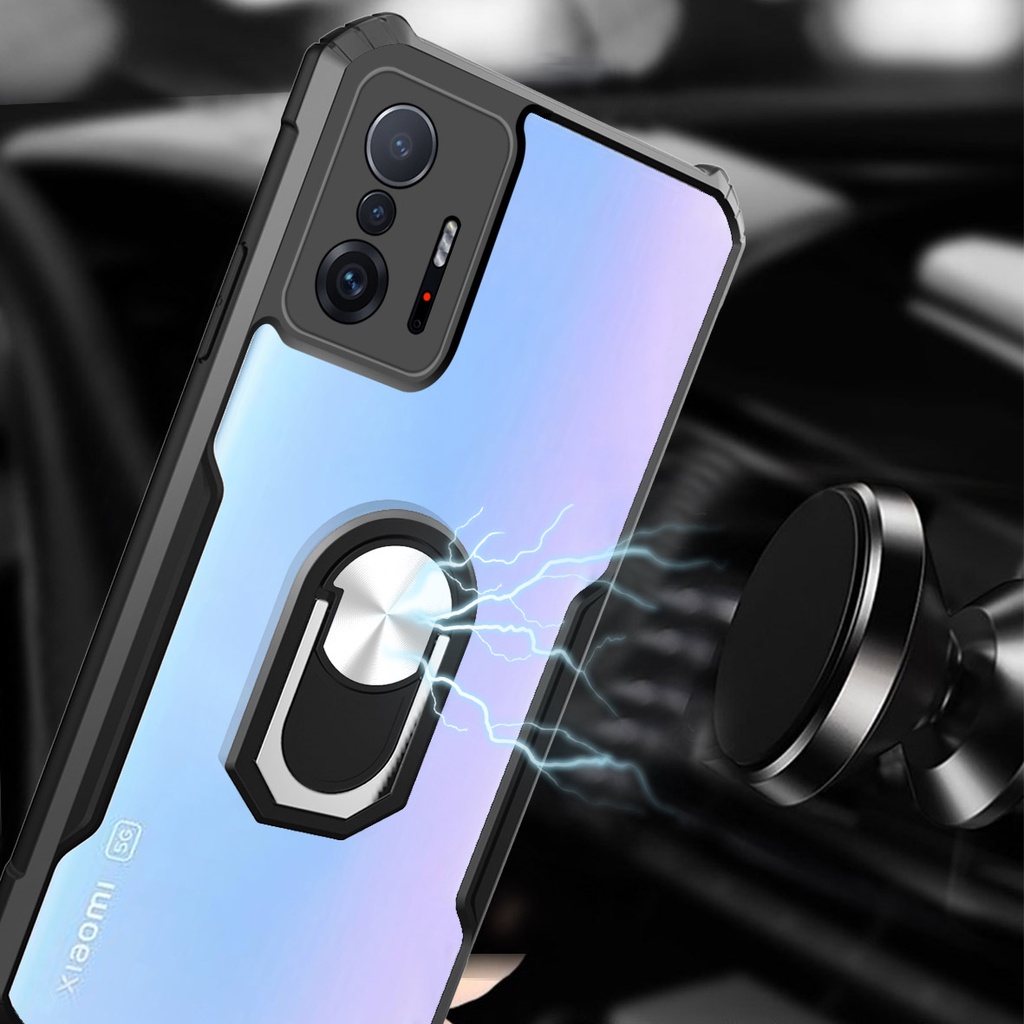 Ốp Điện Thoại Acrylic Trong Suốt Chống Rơi Có Vòng Đỡ Cho Xiaomi Mi 11T 10T 9T Pro Mi 11 Lite 10i
