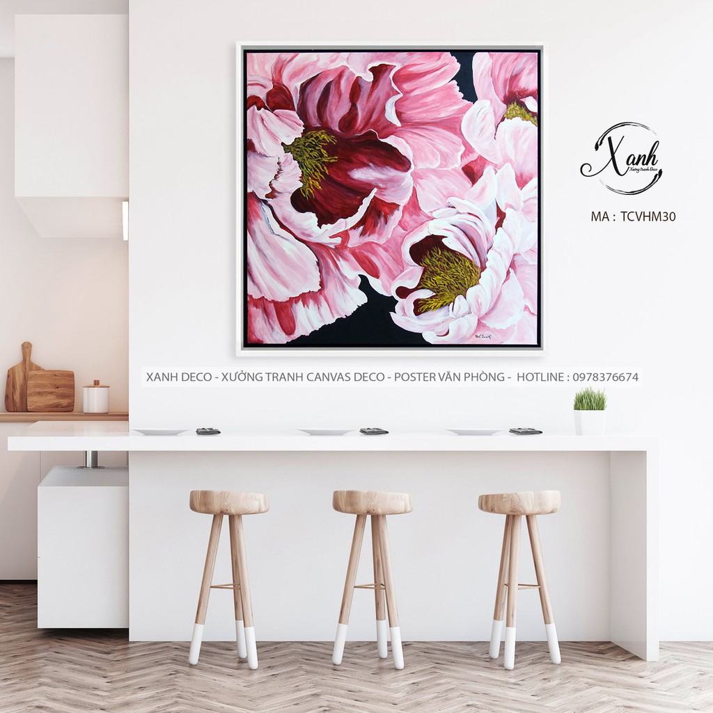 Bộ 4 tranh canvas HOA NHIỆT ĐỚI trang trí không gian nội thất spa 70x70 cm
