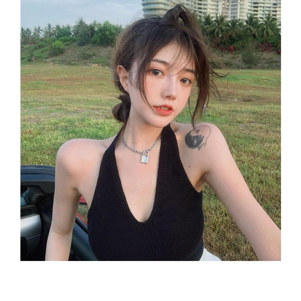 DUNEA Áo Hai Dây Dệt Kim Cổ Chữ V Gợi Cảm Cho Nữ