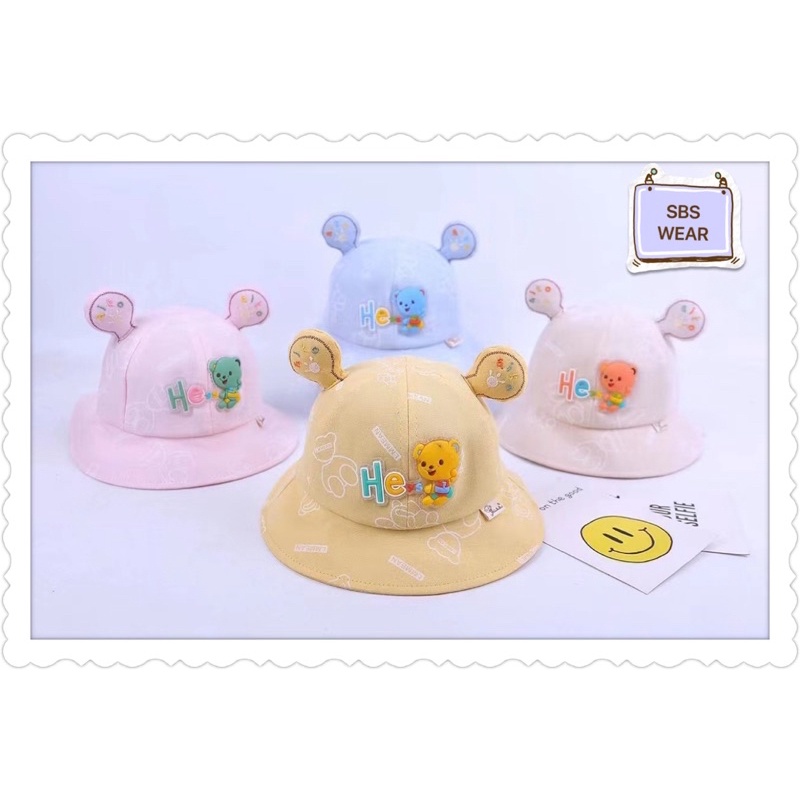 Mũ cho bé trai bé gái vành tròn hoạ tiết gấu hello dễ thương , phù hợp 5 tháng - 4 tuổi