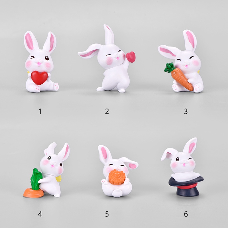 Set 6 mô hình thỏ cầm cà rốt mini dễ thương trang trí vườn