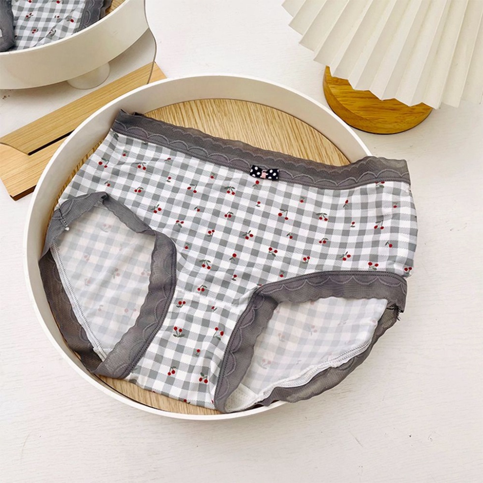 Quần Lót Phối Ren Họa Tiết Trái Cherry Đính Nơ Chất Liệu Co Giãn Thoáng Khí Thời Trang Hàn Quốc Cho Nữ nội y xanh chất c