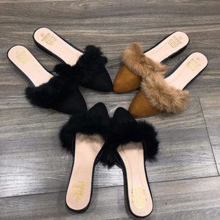 Giày mules viền lông siêu xinh
