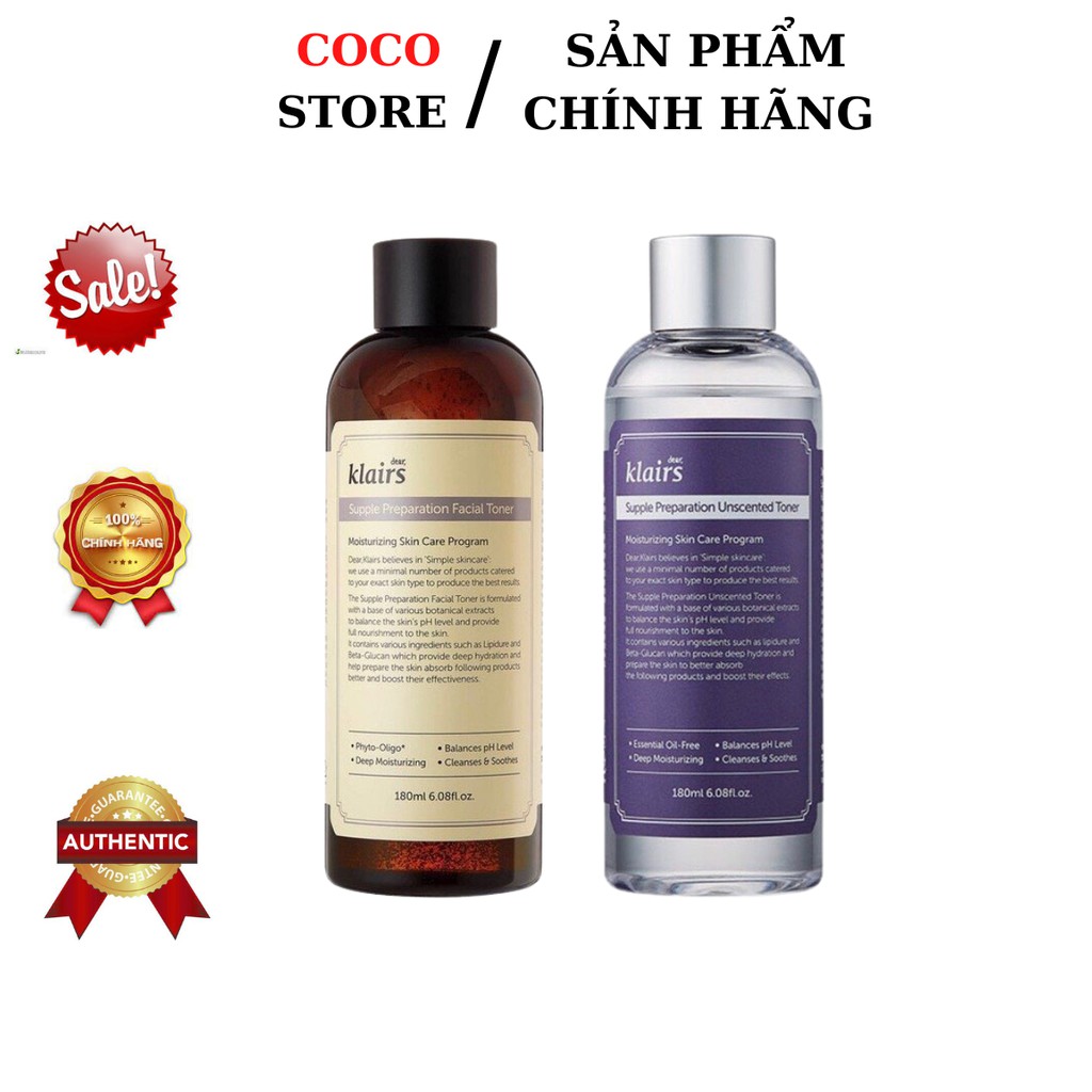 [Hàng Chuẩn]Nước hoa hồng Klairs Supple Preparation Toner 180ml 2 loại G25