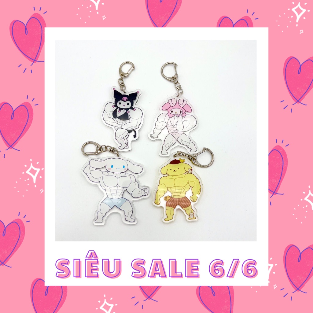 Móc khóa cinnamoroll cơ bắp bản mới đôi bạn thân anime,Móc khóa cinnamoroll đô vật cute treo ba lô đẹp dễ thương
