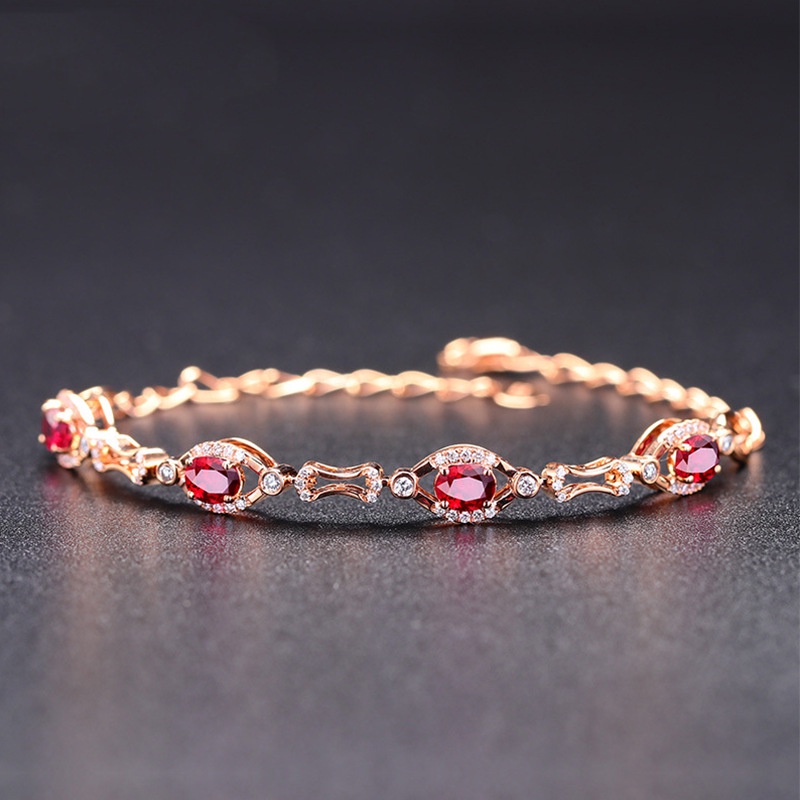 Vòng Đeo Tay Đính Đá Ruby Toàn Diện Mạ Vàng Hồng Sang Trọng Dành Cho Nữ